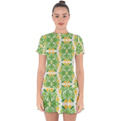 Green Pattern Retro Wallpaper Drop Hem Mini Chiffon Dress by Bajindul