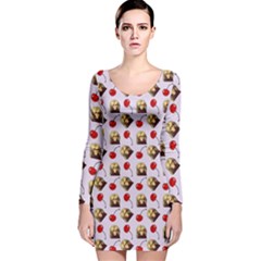 Doll And Cherries Pattern Long Sleeve Velvet Bodycon Dress by snowwhitegirl