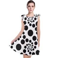 Dot Dots Round Black And White Tie Up Tunic Dress by Nexatart