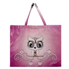 Cute Little Owl With Hearts Zipper Large Tote Bag by FantasyWorld7