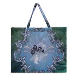 Surfboard With Dolphin Zipper Large Tote Bag by FantasyWorld7