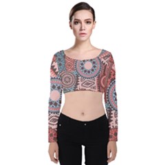 Print Velvet Long Sleeve Crop Top by Sobalvarro