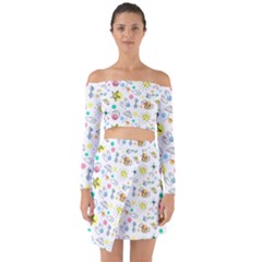 Summer Pattern Design Colorful Off Shoulder Top With Skirt Set by Pakrebo