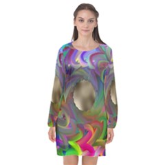 Rainbow Plasma Neon Long Sleeve Chiffon Shift Dress  by HermanTelo
