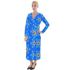 Pattern Backgrounds Blue Star Velvet Maxi Wrap Dress by HermanTelo