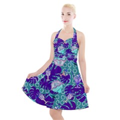 Ice Cream Tropical Pattern Blue Halter Party Swing Dress  by snowwhitegirl