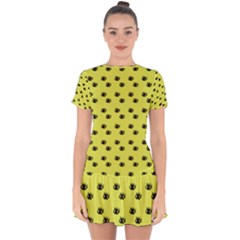 Yellow Eyes Drop Hem Mini Chiffon Dress by snowwhitegirl