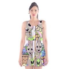 Graphic Kawaii Bunnies Scoop Neck Skater Dress by Sudhe