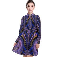 Abstract Fractal Pattern Artwork Long Sleeve Chiffon Shirt Dress by Sudhe