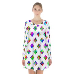 Rainbow Lattice Long Sleeve Velvet V-neck Dress by Mariart