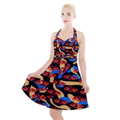 Fighting Crabbies Pattern Halter Party Swing Dress  by bloomingvinedesign