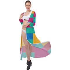 Rainbow Color Blocks Maxi Chiffon Beach Wrap by retrotoomoderndesigns
