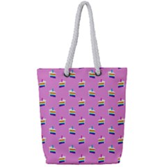Rainbow Birthday Cake Pattern2 Full Print Rope Handle Tote (small) by bloomingvinedesign