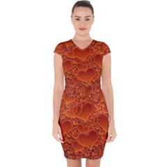 Heart Orange Texture Many Capsleeve Drawstring Dress  by Vaneshart