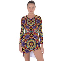 Geometric Pattern Kaleidoscope Art Mirror Image Mosaic Asymmetric Cut-out Shift Dress by Vaneshart