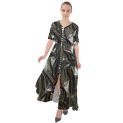 Metallic Silver Satin Waist Tie Boho Maxi Dress by retrotoomoderndesigns