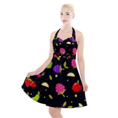 Vector Seamless Summer Fruits Pattern Colorful Cartoon Background Halter Party Swing Dress  by Vaneshart