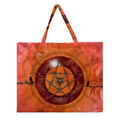 Awesome Skull On A Pentagram With Crows Zipper Large Tote Bag by FantasyWorld7