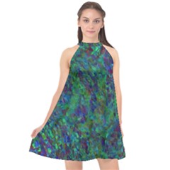 Essence Of A Peacock Halter Neckline Chiffon Dress  by bloomingvinedesign