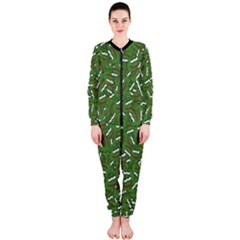 Pepe The Frog Face Pattern Green Kekistan Meme Onepiece Jumpsuit (ladies)  by snek