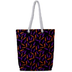 Halloween Candy On Black Full Print Rope Handle Tote (small) by bloomingvinedesign