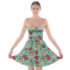 Mexican Sugar Skull And Flower Strapless Bra Top Dress by trulycreative