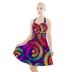 Abstract Background Spiral Colorful Halter Party Swing Dress  by HermanTelo