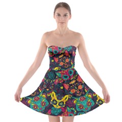 Colorful Mexican Calavera Cat Strapless Bra Top Dress by trulycreative