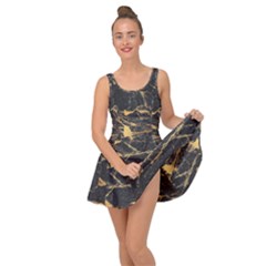 Black Marble Texture With Gold Veins Floor Background Print Luxuous Real Marble Inside Out Casual Dress by genx