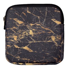 Black Marble Texture With Gold Veins Floor Background Print Luxuous Real Marble Mini Square Pouch by genx