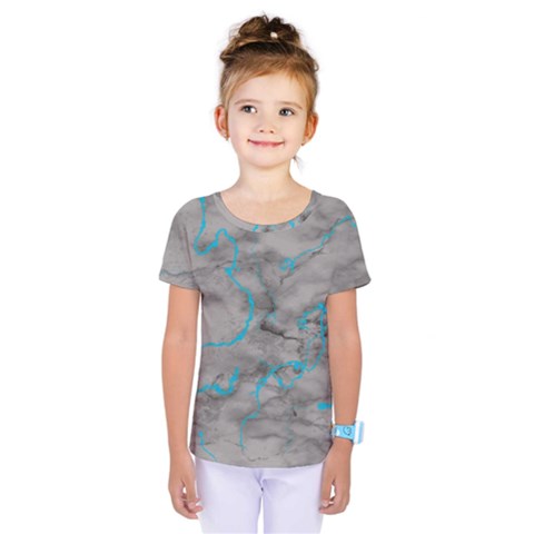 Marble Light Gray With Bright Cyan Blue Veins Texture Floor Background Retro Neon 80s Style Neon Colors Print Luxuous Real Marble Kids  One Piece Tee by genx