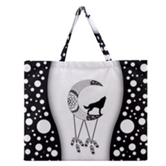 Wonderful Moon With Black Wolf Zipper Large Tote Bag by FantasyWorld7
