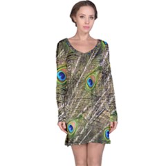 Peacock Feathers Color Plumage Green Long Sleeve Nightdress by Sapixe