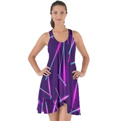 Retrowave Aesthetic Vaporwave Retro Memphis Pattern 80s Design Geometric Shapes Futurist Purple Pink Blue Neon Light Show Some Back Chiffon Dress by genx