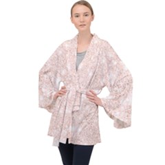 Rose Gold Pink Glitters Metallic Finish Party Texture Imitation Pattern Long Sleeve Velvet Kimono  by genx