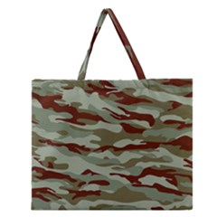 Brown And Green Camo Zipper Large Tote Bag by McCallaCoultureArmyShop