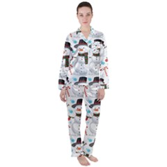 Christmas Snowman Seamless Pattern Satin Long Sleeve Pyjamas Set by Vaneshart