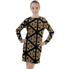 Pattern Stained Glass Triangles Long Sleeve Hoodie Dress by HermanTelo