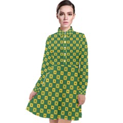 Df Green Domino Long Sleeve Chiffon Shirt Dress by deformigo