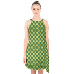 Df Green Domino Halter Collar Waist Tie Chiffon Dress by deformigo