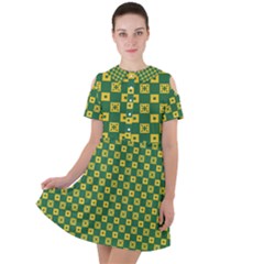 Df Green Domino Short Sleeve Shoulder Cut Out Dress  by deformigo