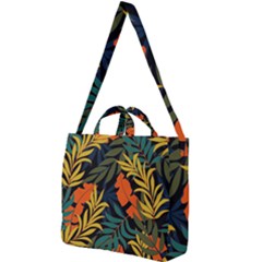 Fashionable Seamless Tropical Pattern With Bright Green Blue Plants Leaves Square Shoulder Tote Bag by Wegoenart