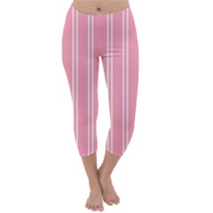 Nice Stripes - Flamingo Pink Capri Winter Leggings  by FashionBoulevard