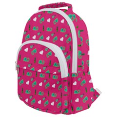 Green Elephant Pattern Hot Pink Rounded Multi Pocket Backpack by snowwhitegirl