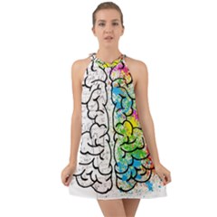 Brain Mind Psychology Idea Drawing Halter Tie Back Chiffon Dress by Wegoenart