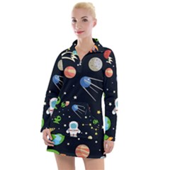 Space Astronomy Decorative Symbols Seamless Pattern Vector Illustration Women s Long Sleeve Casual Dress by Nexatart