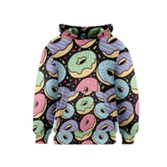 Colorful Donut Seamless Pattern On Black Vector Kids  Pullover Hoodie by Sobalvarro
