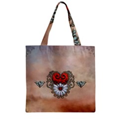 Wonderful Elegant Heart Zipper Grocery Tote Bag by FantasyWorld7