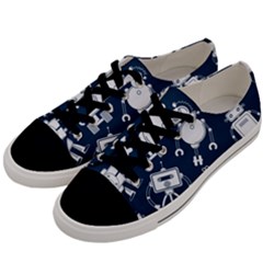White Robot Blue Seamless Pattern Men s Low Top Canvas Sneakers by Vaneshart