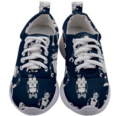 White Robot Blue Seamless Pattern Kids Athletic Shoes by Vaneshart